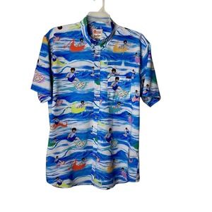 RSVLTS Bob Ross Surfing Hawaiian Button Down Shirt XX Large Men's 2XL Blue